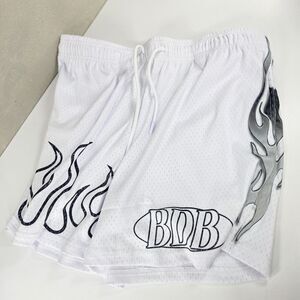 Y2K Style BDB Flame Graphic Mesh Shorts White Size XL Streetwear